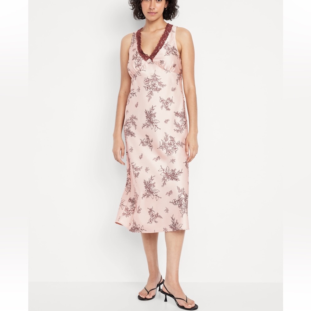 🏖️10 items for $20☀️ Old Navy V neck Floral Lace Trim Midi Dress - Picture 6 of 8